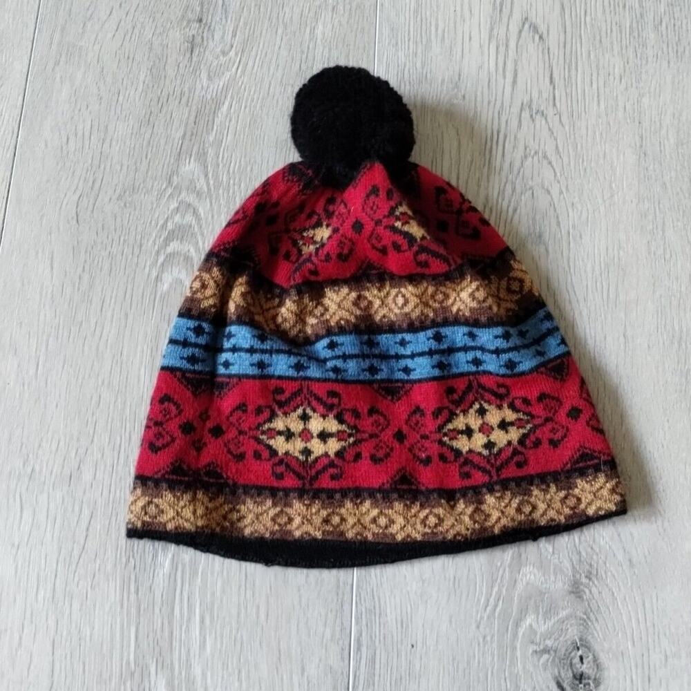 Simply Natural Alpaca Winter Hat Stretch Beanie Cap Red Blue Central American